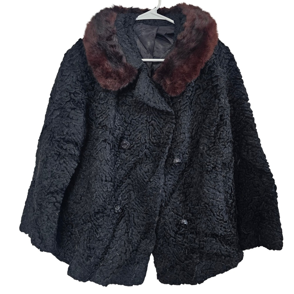 Vintage Miracu‎ Genuine Persian Lamb Fur Mink Collar Swing Jacket 1950s